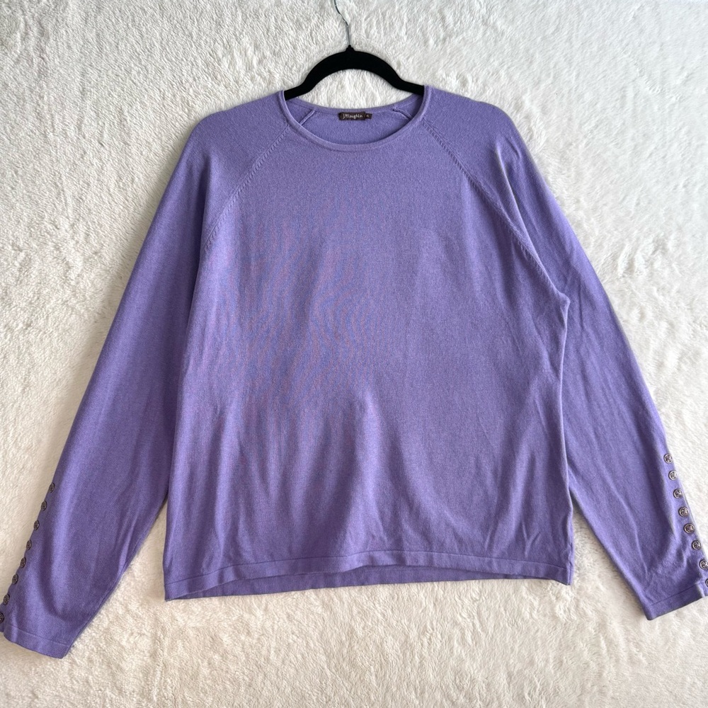 J. Mclaughlin Jamey Crew Neck‎ Button Trim Raglan Sleeve Sweater XL Lavender